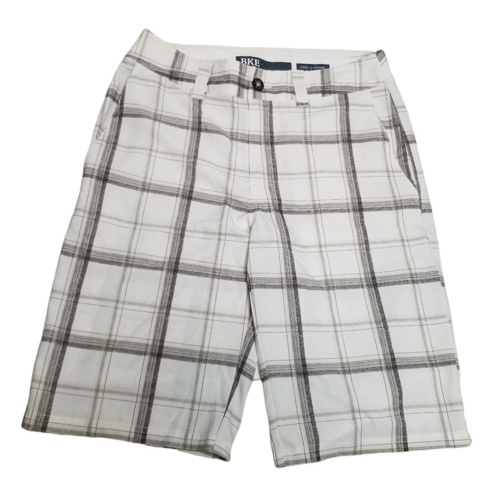 BKE Shorts 30 Plaid Board White Gray Swim Shorts